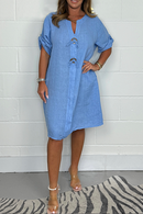 ๐100% linen button dress
