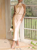 Einzigartige Brautjungfern-Maxikleider mit ärmellosem Stehkragen