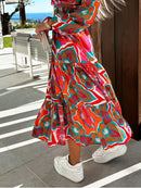 Fashionable long-sleeved V-neck maxi dress