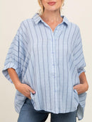 Women's Oversized Striped Button Down Top (Buy 2 Free Shipping)