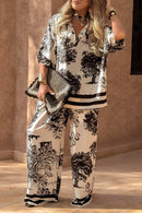 Women's V-neck Top + Printed Trousers Casual Suit