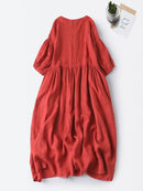 Loose And Versatile Bubble Sleeved Round Neck Pullover Dress