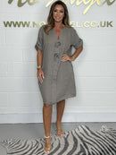 ๐100% linen button dress