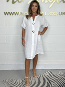 ๐100% linen button dress