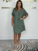 ๐100% linen button dress