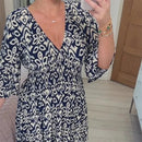 Bohemian casual print V-neck waist wrap long dress