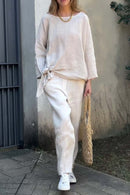 Women's casual solid color cotton and linen two-piece set