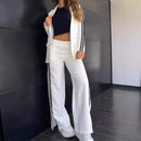 Women's Casual Notched Lapel Blazer and Wide-leg Pants Set