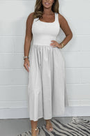 Solid Color Flared T Shirt Midi Dress