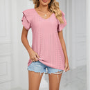 Solid Color Double-sleeved V-neck Loose T-shirt (Buy 3 Free Shipping)