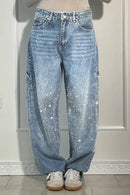 Women's Casual Rhinestone Loose Harem Jeans