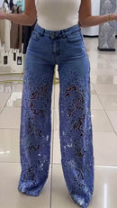 Women's Lace Patchwork Hollow Jeans