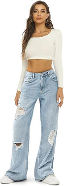 HDLTE Women Wide Leg Jeans High Waist Baggy Jeans Loose Boyfriend Jeans Denim Pants Y2K