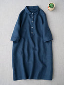Literary And Retro Cotton Linen Shirt Dress