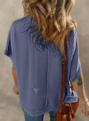 Dokotoo Women's Casual Oversized Short Sleeve Solid Color Loose Texture Knit Tunic Tops Blouses