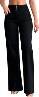 roswear Women's Wide Leg Jeans Casual High Waisted Stretch Baggy Loose Denim Pants