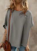 Dokotoo Women's Casual Oversized Short Sleeve Solid Color Loose Texture Knit Tunic Tops Blouses