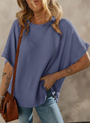 Dokotoo Women's Casual Oversized Short Sleeve Solid Color Loose Texture Knit Tunic Tops Blouses