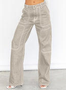 Dokotoo Women's Casual Mid Waist Cargo Jeans Stretch Wide Leg Denim Pants with Pockets