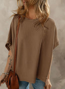 Dokotoo Women's Casual Oversized Short Sleeve Solid Color Loose Texture Knit Tunic Tops Blouses