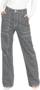 Dokotoo Women's Casual Mid Waist Cargo Jeans Stretch Wide Leg Denim Pants with Pockets