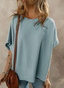 Dokotoo Women's Casual Oversized Short Sleeve Solid Color Loose Texture Knit Tunic Tops Blouses