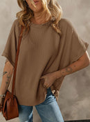 Dokotoo Women's Casual Oversized Short Sleeve Solid Color Loose Texture Knit Tunic Tops Blouses