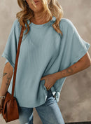 Dokotoo Women's Casual Oversized Short Sleeve Solid Color Loose Texture Knit Tunic Tops Blouses