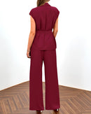 PRETTYGARDEN Women's Summer 2 Piece Outfits 2025 Cap Sleeve V Neck Blazer Vest Wide Leg Pant Sets Office Work Clothes