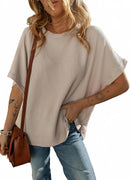 Dokotoo Women's Casual Oversized Short Sleeve Solid Color Loose Texture Knit Tunic Tops Blouses