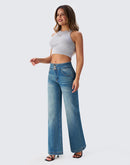 roswear Women's Wide Leg Jeans Casual High Waisted Stretch Baggy Loose Denim Pants
