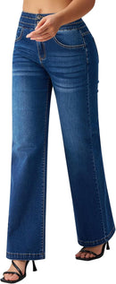 roswear Women's Wide Leg Jeans Casual High Waisted Stretch Baggy Loose Denim Pants