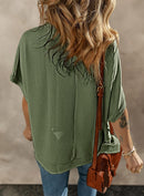 Dokotoo Women's Casual Oversized Short Sleeve Solid Color Loose Texture Knit Tunic Tops Blouses