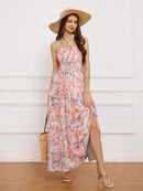 GRACE KARIN Women's Summer Dresses 2025 Halter Neck Sleeveless Smocked Backless Cut Out Floral Flowy A Line Maxi Dress