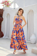 GRACE KARIN Women's Summer Dresses 2025 Halter Neck Sleeveless Smocked Backless Cut Out Floral Flowy A Line Maxi Dress