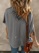 Dokotoo Women's Casual Oversized Short Sleeve Solid Color Loose Texture Knit Tunic Tops Blouses