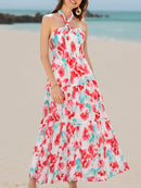 GRACE KARIN Women's Summer Dresses 2025 Halter Neck Sleeveless Smocked Backless Cut Out Floral Flowy A Line Maxi Dress