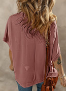 Dokotoo Women's Casual Oversized Short Sleeve Solid Color Loose Texture Knit Tunic Tops Blouses