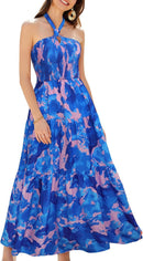 GRACE KARIN Women's Summer Dresses 2025 Halter Neck Sleeveless Smocked Backless Cut Out Floral Flowy A Line Maxi Dress