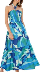 GRACE KARIN Women's Summer Dresses 2025 Halter Neck Sleeveless Smocked Backless Cut Out Floral Flowy A Line Maxi Dress