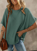 Dokotoo Women's Casual Oversized Short Sleeve Solid Color Loose Texture Knit Tunic Tops Blouses