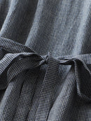 Women's Literary Retro V-neck Plaid Tie Mid-sleeve Dress