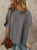 Dokotoo Women's Casual Oversized Short Sleeve Solid Color Loose Texture Knit Tunic Tops Blouses