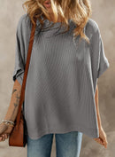 Dokotoo Women's Casual Oversized Short Sleeve Solid Color Loose Texture Knit Tunic Tops Blouses