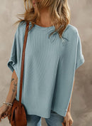 Dokotoo Women's Casual Oversized Short Sleeve Solid Color Loose Texture Knit Tunic Tops Blouses