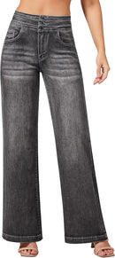 roswear Women's Wide Leg Jeans Casual High Waisted Stretch Baggy Loose Denim Pants