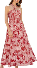 GRACE KARIN Women's Summer Dresses 2025 Halter Neck Sleeveless Smocked Backless Cut Out Floral Flowy A Line Maxi Dress
