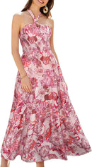 GRACE KARIN Women's Summer Dresses 2025 Halter Neck Sleeveless Smocked Backless Cut Out Floral Flowy A Line Maxi Dress