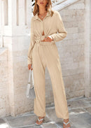 Women's 2 Piece Textured Sets Casual Button Down Shirt Wide Leg Pants Outfit Loungewear Tracksuit