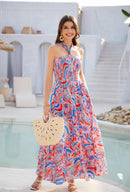 GRACE KARIN Women's Summer Dresses 2025 Halter Neck Sleeveless Smocked Backless Cut Out Floral Flowy A Line Maxi Dress